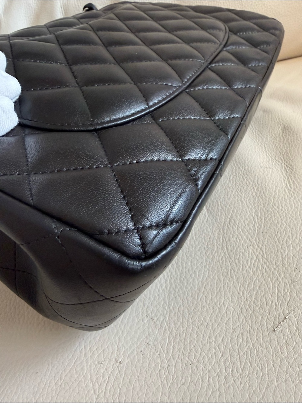 Chanel Classic Double Flap Jumbo Bag in Black Quilted Lambskin - Picture 9 of 16